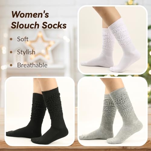 Image of Women's Slouch Socks, Soft Extra Long Scrunch Knee High Sock fall Winter Knit Slouchy Thigh High Boot Socks, 4 Pack