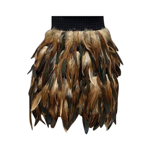 Jupe de scene de plumes marron pour femme costume de mascarade et spectacle long