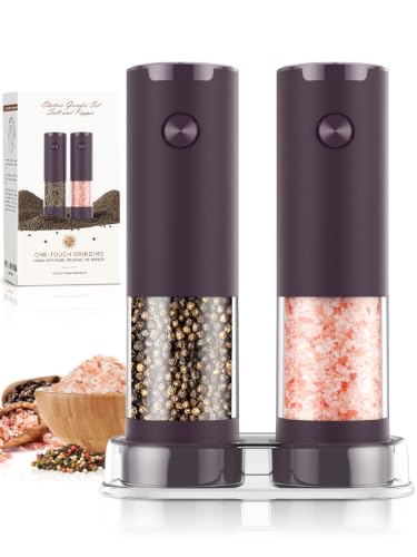 Image of Electric Salt and Pepper Grinder Set Automatic Battery Pepper Mill Shakers Adjustable Coarseness Upgraded Larger Capacity with Led Home and Kitchen Appliances(Burgundy)