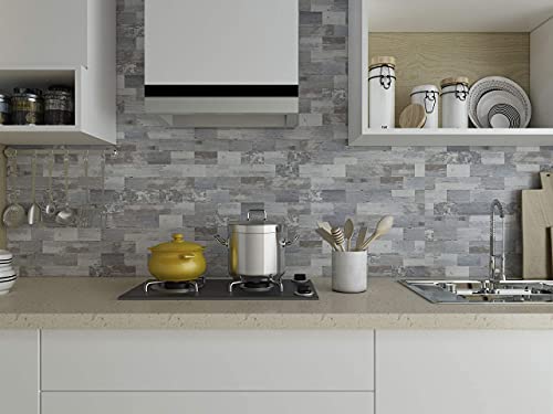 Yipscazo Peel and Stick Backsplash PVC Wall Tile, Stickon Tile for Kitchen Backplash, Bathroom Vanities, Fireplace Décor, Laundry Table, Stair Decals in Light Rustic (11.59" X 11.35", 5 Sheets)
