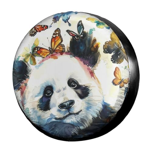 Image of Dujiea Panda with Butterfly Spare Tire Cover, Universal Wheel Tire Cover Waterproof Dust-Proof Tire Protectors for Trailer Rv SUV Truck Camper and Many Vehicle 14 15 16 17 Inch