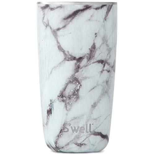 S well Stainless Steel Tumbler-Triple-Layered Vacuum-Insulated Containers Keeps Drinks Cold for 17 Hours and Hot for 4-with No Condensation-BPA Free Water Bottle, 1 Count (Pack of 1), White Marble