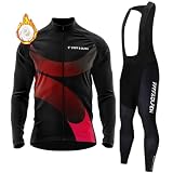 Men's Winter Cycling Suit Windproof Lightweight Thermal Cycle Clothing Set, 9D Gel Padded Bib Pants, Long Sleeve Warm Jersey for Bicycle Riding (PT13,3XL)