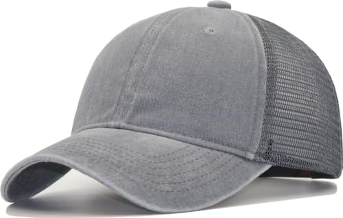 Image of Washed Cotton Trucker Hat, Soft Mesh Baseball Cap with Adjustable Snapback | Unstructured Vintage Distressed Dad Hats, Breathable Lightweight Casual Outdoor Summer Ball Caps for Men Women