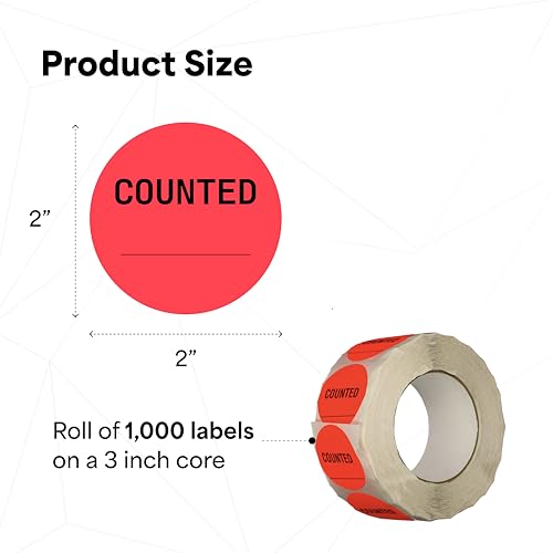 Image of TapeCase INVLBL-021 Counted Inventory Label, Circular Adhesive Label, Red, 2 in, 1000 Labels Per Roll, 1 Roll