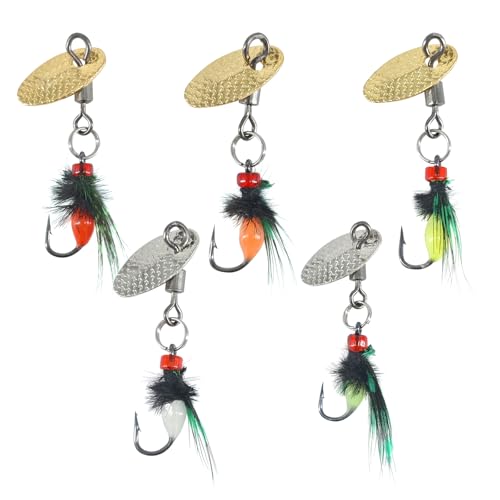 Ryidkcs 5-Pack Artificial Fly Fishing Lures with Spinner Blades, Ideal for Bass, Trout, Sunfish & Pike Fishing