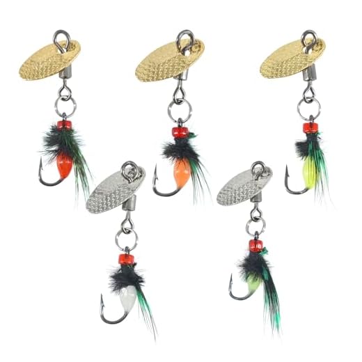 Ryidkcs 5-Pack Artificial Fly Fishing Lures with Spinner Blades, Ideal for Bass, Trout, Sunfish & Pike Fishing