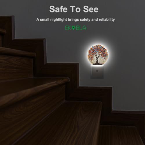 Image of EKOBLA Abstract Tree with Colorful Leaves Night Light, Tree Art Painting Night Lights Plug Into Wall with Dusk to Dawn Auto Sensor for Men Women Bedroom Bathroom