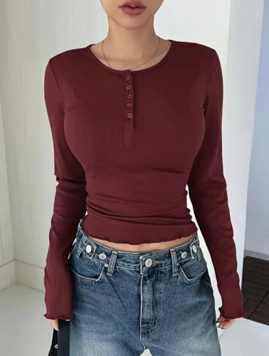 Image of Casual Regular Sleeves Solid Women Tops Henley Neck Top