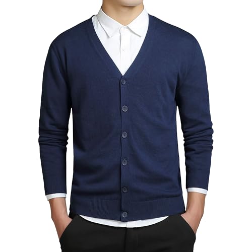 Casual Knitted Ribbed Sweater Cardigan for Men Regular Fit Long Sleeve Sweaters V Neck Button Cardigans