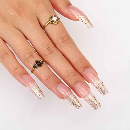 Outyua Bling Sequins False Nails Coffin Extra Long Press On Nails Shimmer Acrylic Fake Nails With Designs For Women And Girls (Gold) #TOP5