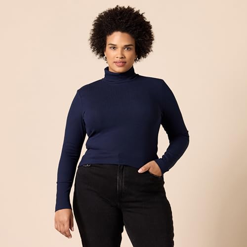 Image of Amazon Essentials Women's Slim-Fit Stretchy Layering Long Sleeve Knit Rib Turtleneck Top (Available in Plus Size), Pack of 2