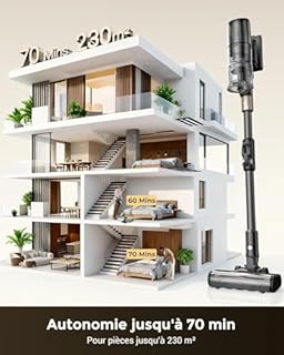 Proscenic P20+ Aspirateur Balai sans Fil,70Kpa/680W/70Min Aspirateur Laveur avec Nettoyage de Sol,Aspirateur Pliable sans Fil Puissant,Autoportante,Brosse Anti-Enmêlement pour Tapis,Poils Animaux,Voit
