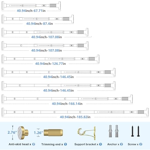 Image of Long Tension Rod 41-185inch Gold Tension Curtain Rods no Drilling