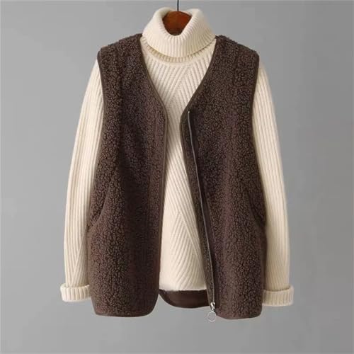 Chalecos de lana de cordero para mujer con cuello en V y cremallera estilo BF 3