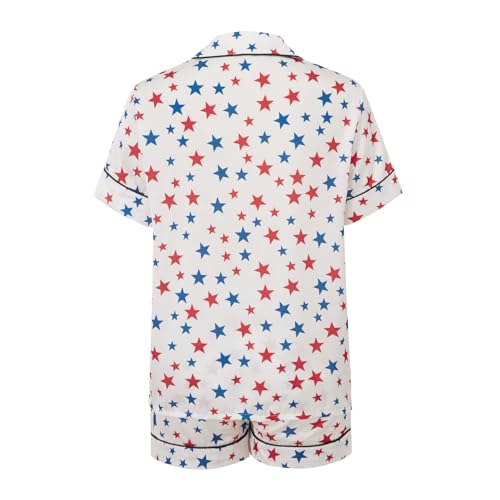 Image of Piacakece 4th of July Women Outfit Short Sleeve Button Shirt Matching Shorts Satin Pajama Sets Women July Fourth Clothes