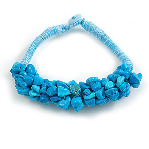 Collar de cuerda de algodón 56 cm con pendientes de aro turquesa 7