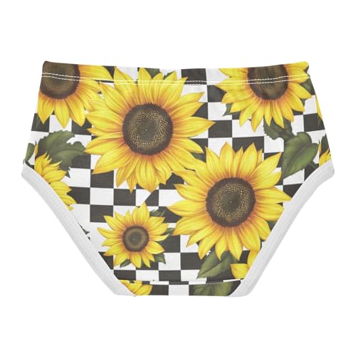 ZZKKO Yellow Sunflower Checkered Girls Underwear Toddler Panties for Girls Comfort Brief Size 2-8T2
