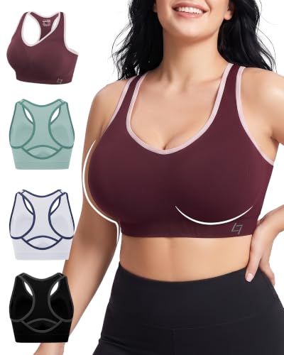 Image of FITTIN Supportive Sports Bra for Large-Bust: 12-Hour Zero-Pressure Comfort | Full Coverage No Spillage Comfortable Fit Padded Racerback Sports Bras for Yoga Gym for C-DDD Cup Plus Size Women