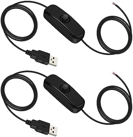 RGBZONE 2Pcs 5.58FT 5V USB On Off Switch Extension Cable, Black