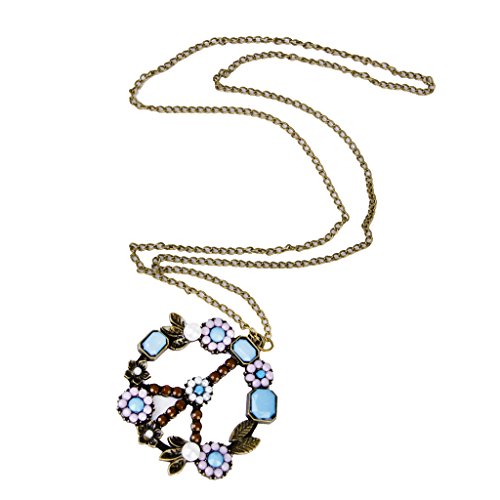 Bonarty Rétro Floral Peace & Love Sign Boho Charm Pendentif Longue Chaîne Collier Cover