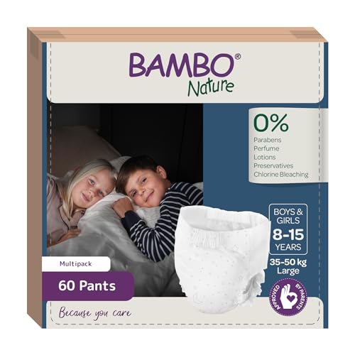 Bambo Nature Premium Dreamy Night Pants, Pull Up Pants, Eco-Labeled Night Time Diapers, Secure, Comfortable, Skin Friendly : Children Aged 8-15 Years, 60 Count
