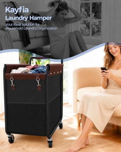 Image of Kayfia 180L Rolling Laundry Hamper, Laundry Basket with Wheels, Black
