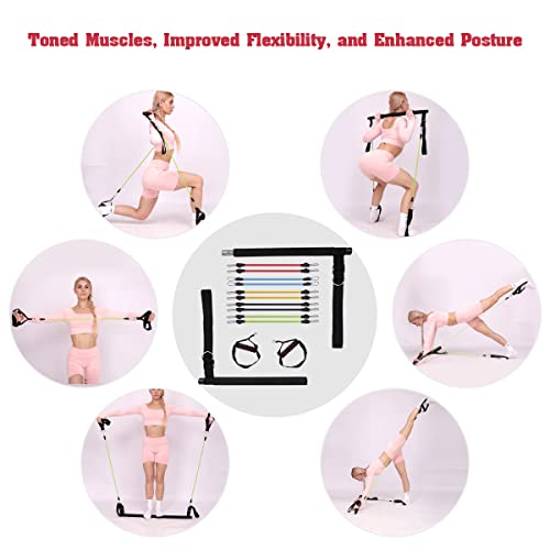 Vitchelo Advanced Pilates Bar Resistance Band Set Up To 100 Lbs - Portable Kit Core Exercise Equipment For Body Toning Squat & Core Training With 4 Strength Level Thera Bands & A Skipping Jump Rope #TOP3