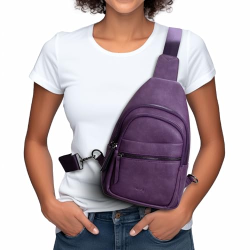 Image of Alldaily Large Sling Bag for Women Crossbody Purse Leather Fashionable Trendy Chest Bag for Travel, Fanny Pack (Purple)