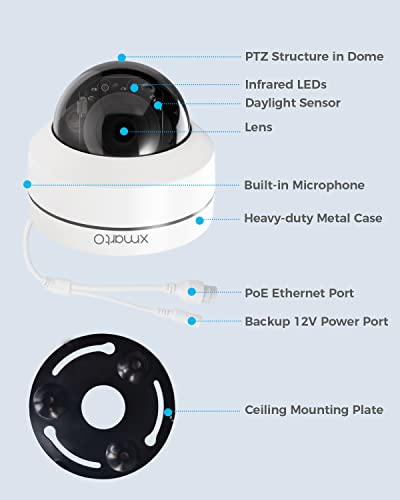 Xmarto Ed8034 4K Ultra Hd Poe Security Camera Pan Tilt Zoom With Audio Pickup, Ir Night Vision, Metal Dome Ptz Camera (Add-On Camera, 3.6Mm Lens) #TOP7