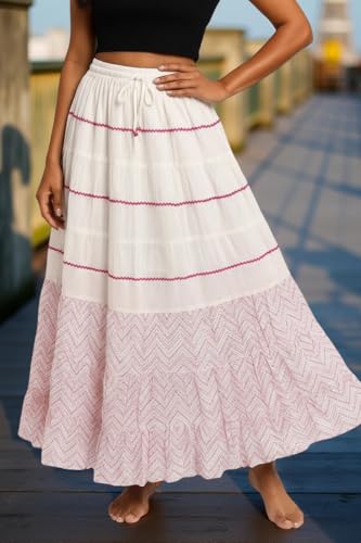 Image of Premium Long Skirt | Stylish Long Crushed Cotton & Unique Prints | Floor Length Skirt for Women | Elastic Waist Premium Maxi Skirt - Comfortable Casual Wear