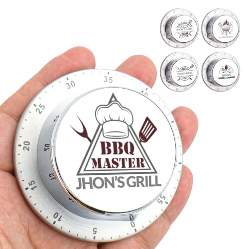 UIDMEN Personalized Kitchen Timer with Name, BBQ Gifts for Dad, Stainless Steel Mechanical Timer, with Magnet Back Loud Alarm, No Batteries Required