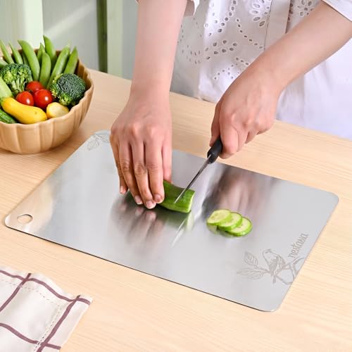 Image of Nestasia Stainless Steel Chopping Board for Kitchen (35cm x 25cm) - Bird Motif Engraved Steel Cutting Board for Chopping Fruits & Vegetables | Anti-Skid, 100% Food Safe & Rust Resistant