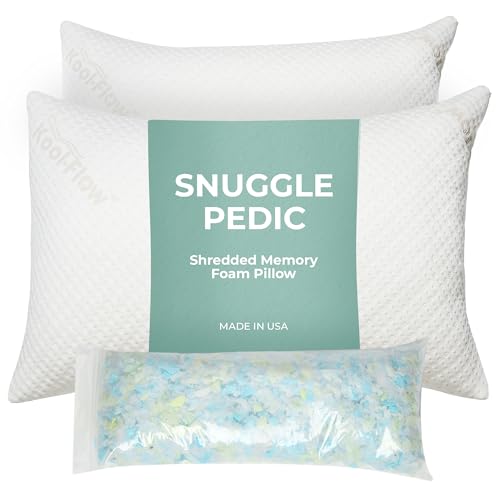 Snuggle-Pedic Standard Shredded Memory Foam Pillow for Sleeping - Cooling and Neck, Back, and Shoulder Support - Ideal for Side Sleepers, Pregnancy, Dorm Rooms, and Travel - USA Quality