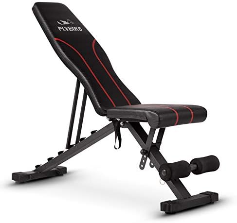 FLYBIRD Adjustable Bench,Utility Weight Bench for Full Body Workout- Multi-Purpose Foldable Incline/Decline Benchs (Black) Large