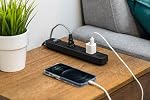 GE 6-Outlet Protecteur de surpression 2 Faites votre valise, 3 Cord d'extension Ft, barre d'alimentation, 450 Joules, Interrupteur marche/arrêt, Disjoncteur intégré, Service lourd, Garantie, UL Inscrit, Noir, 83969