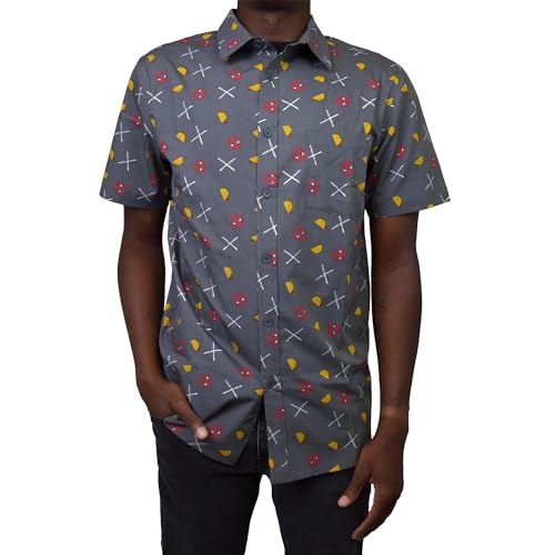 Marvel Camisa Abotonada para Hombre, Fiesta de Deadpool, Talla L, Fiesta Deadpool Carbón, L
