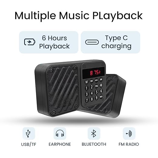 Image of M7 Pocket Blast FM Radio with Bluetooth Speaker with Powerful Sound, 6w-12 Hours (Tupe C Charging) and Number Pad (AUX, SD Card, USB Input (AUX, SD Card, USB Input) (M-7 Black)