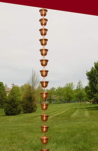 U-nitt 8-1/2 feet Pure Copper Rain Chain for Gutter: Tealight Cup 8.5 ft Length #3124C - Thumbnail 3