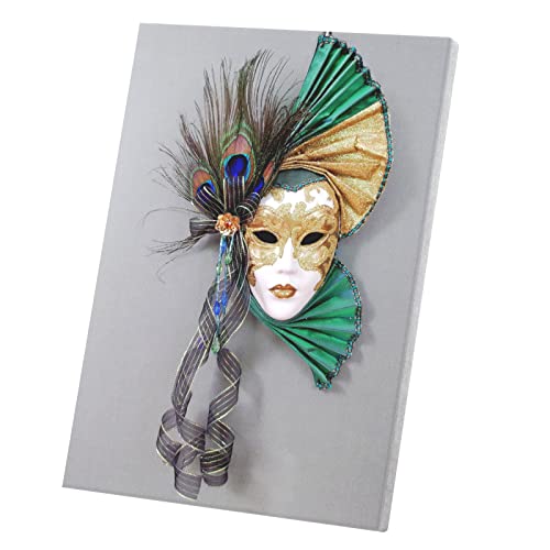 Carnaval de Venise tableau décoratif masque blanc vert or 40x56cm décoration murale de salon