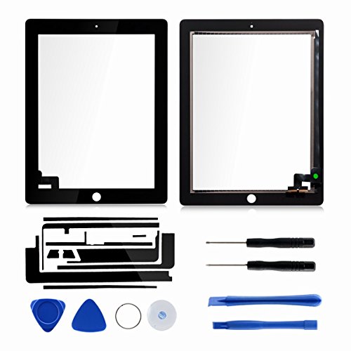 Outils-Dazone® - Pantalla táctil adhesiva completa digitalizadora para iPad Air 2 A1395, A1396, A1397, juego de repuesto con botón Home Chip IC, cable flexible
