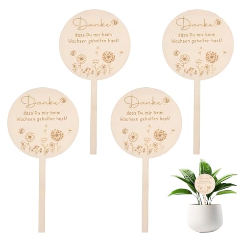 Lot de 4 piquets en bois pour fleurs - Merci de m'avoir aidé à grandir - Cadeau d'adieu pour éducateur, pot de fleurs en bois, cadeau de remerciement pour la crèche et la maternelle