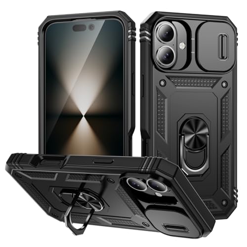 Coque iPhone 16 Plus avec lentille coulissante et protection antichoc noire