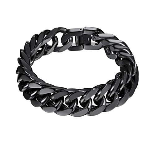 Prosteel Mens Minimal Black Bracelet Stainless Steel Men Link Bracelet for Man Hand Wrist Curb Chain