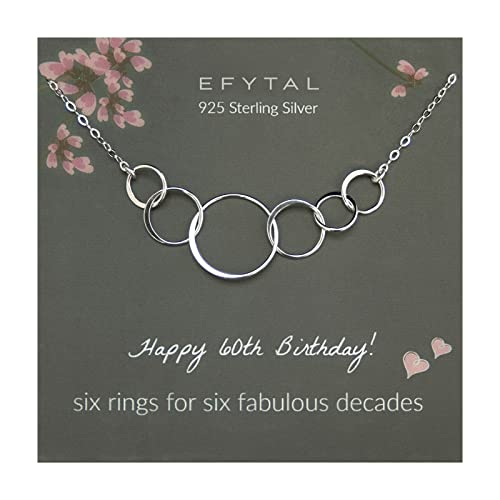 EFYTAL 60th Birthday Gifts for Women, Sterling Silver 6 Circle Necklace for 60 Year Old Woman, 60 Year Old Birthday Gifts for Women, Sixty