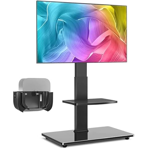 Rfiver Floor TV Stand with Mount for Most 32-70 inch TVs up to 110lbs, Swivel TV Stand with Shelf, Tall TV Stand with Height Adjustment & Cable Management for Bedroom, Living Room, Corner Cover