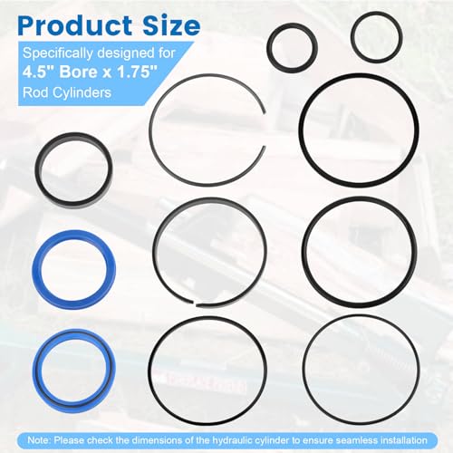 Image of Hydraulic Log Splitter Cylinder Rebuild Seal Kit for 4.5 inch Bore x 1.75 inch Rod Cylinder, Replace for Huskee Log Splitter Parts Hydraulic Cylinder Rebuild Kit (Pack of 11)