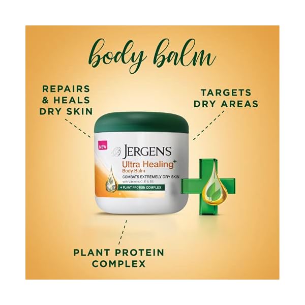Jergens Ultra Healing Body Balm for Dry Skin, for Extra Dry Skin Relief, 6 Ounces, Formulated with Vitamins C, E and B5 plus Plant Protein Complex