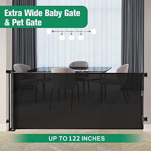 122 Inch Extra Wide Baby Gate For Large Openings Indoor And Outdoor Retractable Baby Gates For Doorways Extra Long Baby Gate Pet Gates For Dogs Indoor Extra Large Retractable Dog Gate For Stairs #TOP2