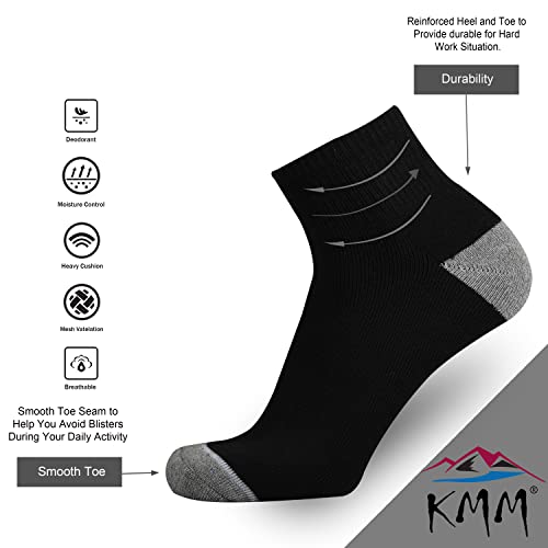 Kmm Men's Cotton Low Cut Socks For Outdoor Sports Athletic Work Thick Full Cushion Cozy Moisture Wicking Control Anti Sweat(Black L) #TOP2